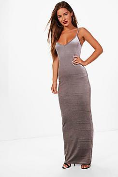 Boohoo Petite Strappy Velvet Maxi Dress