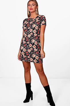 Boohoo Ruth Large Floral Brushed Knit Shift Dress