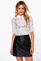 Boohoo Rose Crop Lace Shirt White