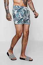 Boohoo Palm Print Mid Length Swim Shorts
