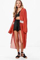 Boohoo Jackie Chiffon Kimono With Crochet Tie Waist