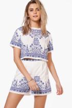 Boohoo Betsy Woven Printed Placement Print Crop & Short Co-ord White