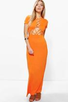 Boohoo Erin Lattice Cross Maxi Dress Orange