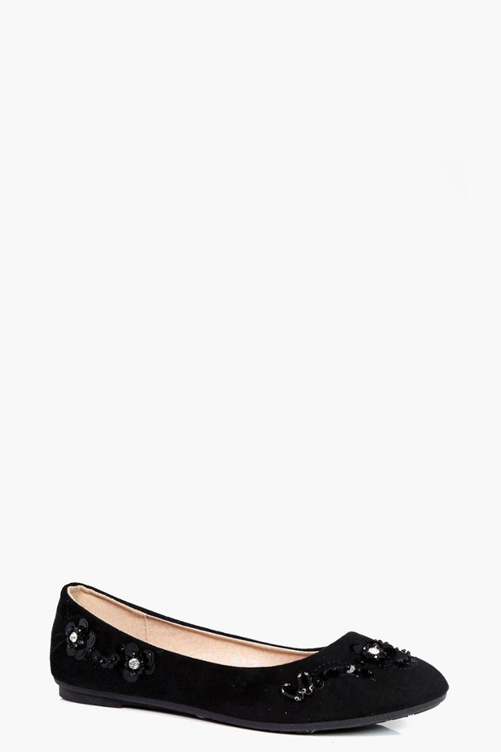 Boohoo Sophia Embellished Basic Ballet Black