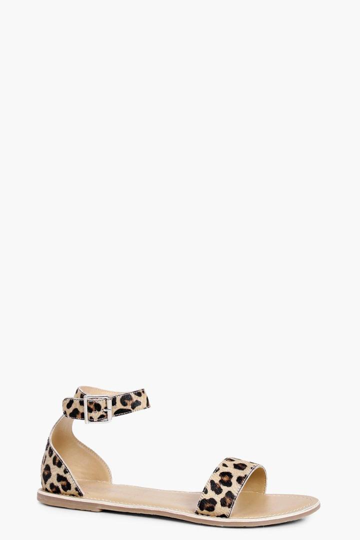 Boohoo Rose Pony Hair Two Part Buckle Sandal Leopard