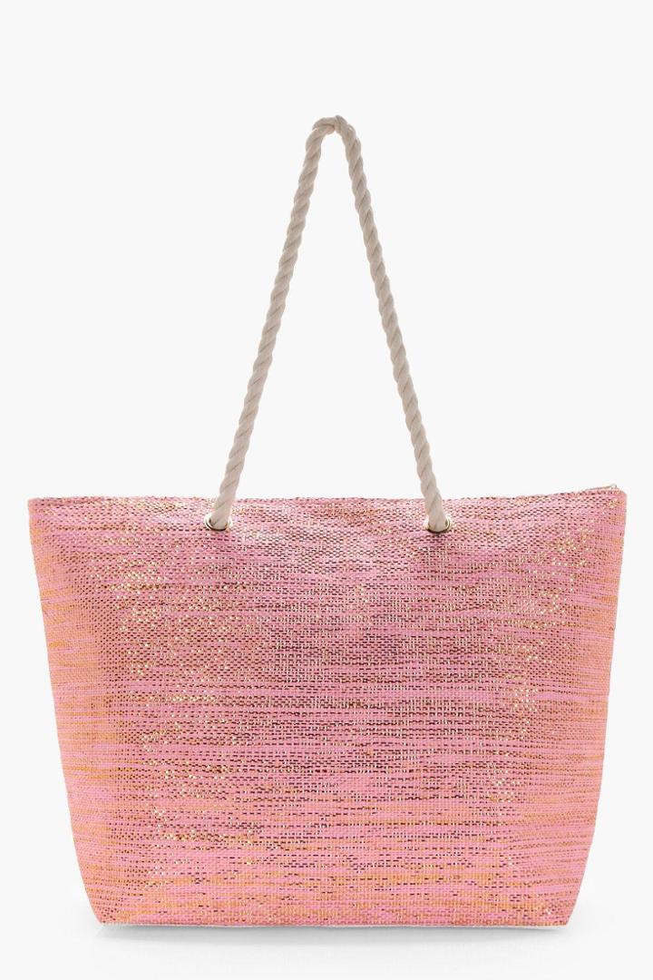 Boohoo Lydia Metallic Beach Bag Pink