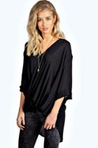 Boohoo Edie Wrap Front 3/4 Sleeve Blouse Black