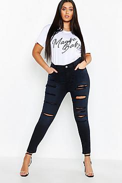 Boohoo Plus Slashed Ripped Skinny Jean