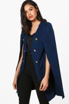 Boohoo Lois Longline Button Tailored Crepe Cape Navy
