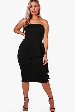 Boohoo Plus Liv Ruffle Detail Bandeau Dress