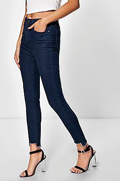 Boohoo Jayne Step Hem High Waisted Slim Leg Jeans