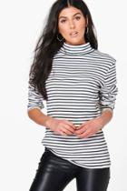 Boohoo Ivy Stripe Roll Neck Top Cream