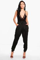 Boohoo Allegra Luxe Rouched Ankle Joggers Black