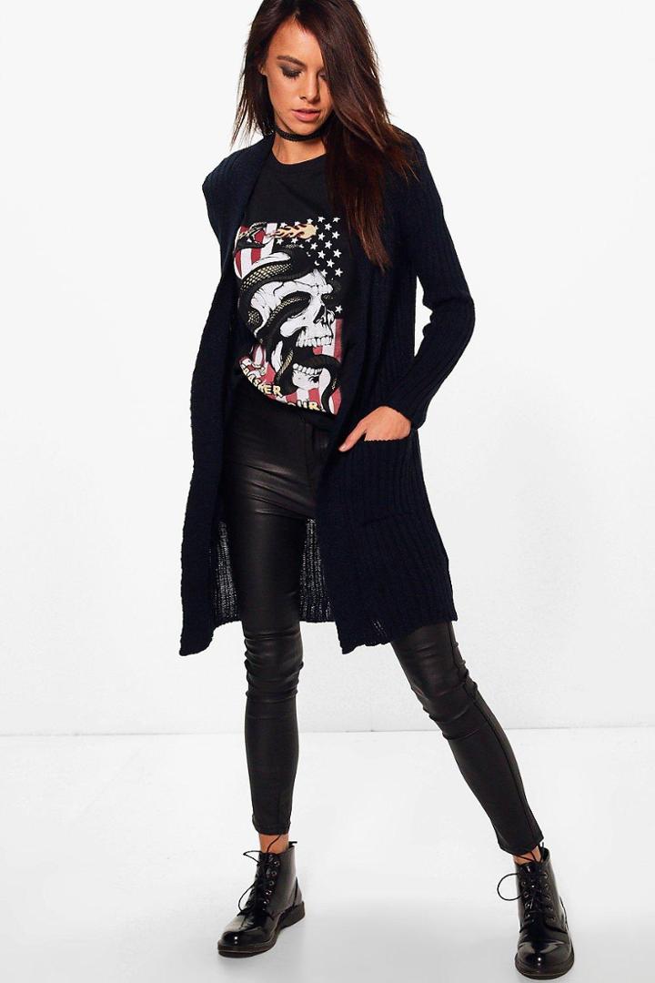 Boohoo Lucy Chunky Rib Longline Cardigan Navy