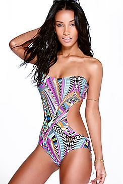 Boohoo Palma Boutique Bandeau Cut Out Geo Swimsuit