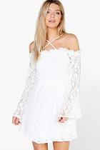 Boohoo Tai Lace Strappy Wide Sleeve Skater Dress
