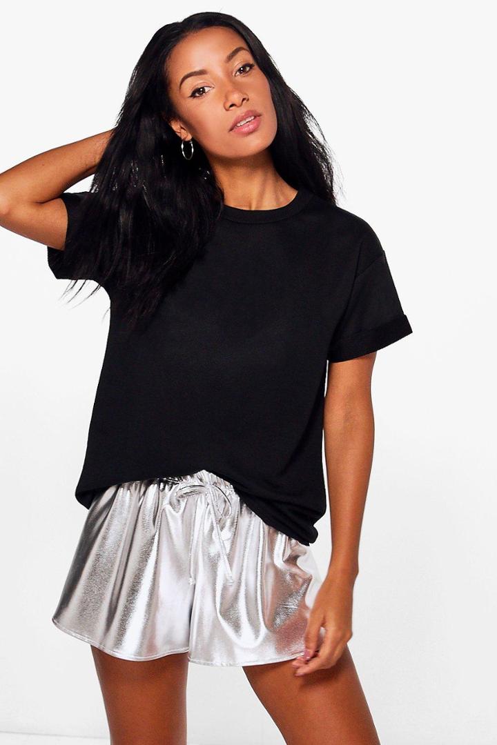Boohoo Jessica Boxy Short Sleeved Crop Sweatshirt Black
