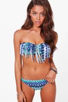 Boohoo Orlando Aztec Fringed Bikini Blue