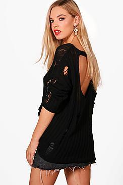 Boohoo Jennie Distressed Open Back Jumper