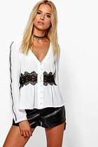 Boohoo Maria Crochet + Ladder Trim Button Through Blouse