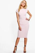 Boohoo Amber Ruched Side Midi Dress Nude