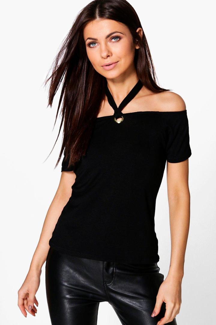 Boohoo Mimi Off The Shoulder D Ring Top Black