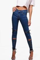 Boohoo Edwina Lace Up Detail Skinny Jeans