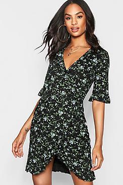Boohoo Tall Floral Wrap Dress