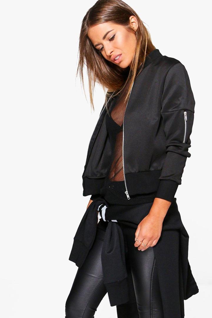 Boohoo Petite Alice Cropped Scuba Ma1 Bomber Jacket Black