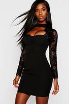 Boohoo High Neck Lace Contrast Bodycon Dress
