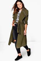 Boohoo Amber Zip Detail Collar Belted Coat