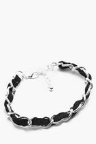 Boohoo Silver Chain & Leather Bracelet