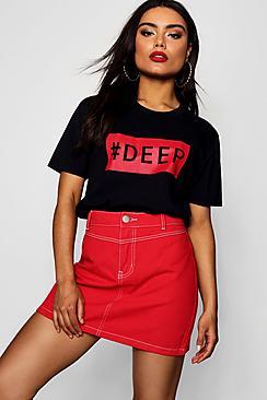 Boohoo Love Island # Deep Slogan Tee