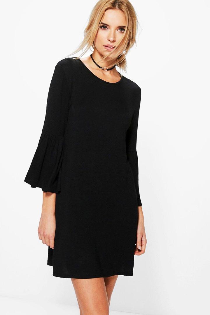 Boohoo Stacey Split Bell Sleeve Shift Dress Black