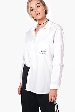 Boohoo Isobel Slogan Pocket Oversized Shirt