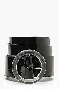 Boohoo Clear Circle Buckle Patent Belt