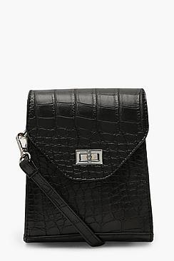 Boohoo Croc & Lock Square Cross Body