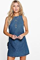 Boohoo Lolah Tab Side Denim Shift Dress