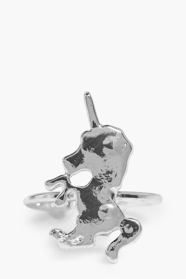 Boohoo Ellie Unicorn Adjustable Ring Silver