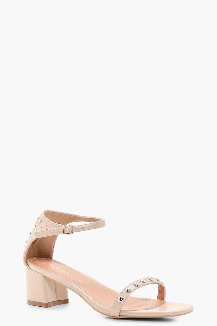 Boohoo Amelia Studded 2 Part Low Heel Sandal Nude