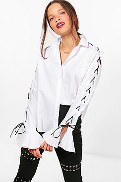 Boohoo Ella Lace Up Sleeve Shirt