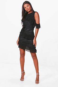 Boohoo Boutique Cold Shoulder Frill Dress