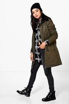 Boohoo Ella Twill Parka With Chunky Faux Fur Trim