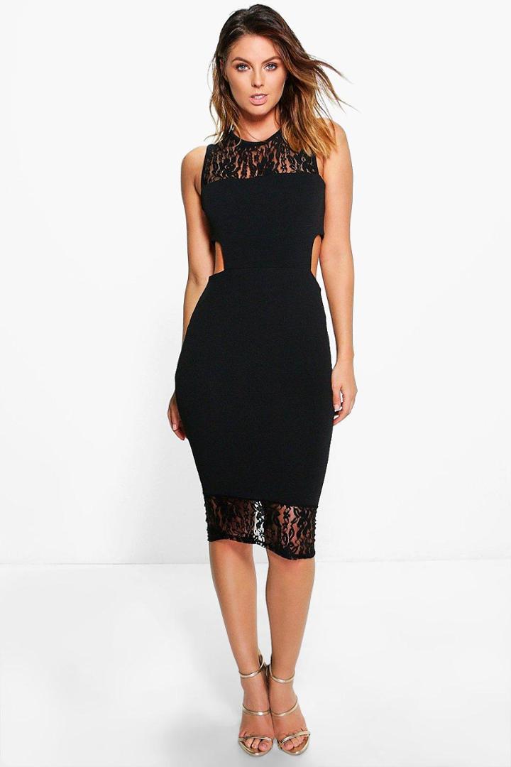 Boohoo Bree Lace Neck Cut Out Midi Dress Black
