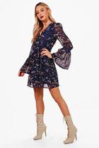 Boohoo Olivia Crochet Trim Tassle Tie Smock Dress