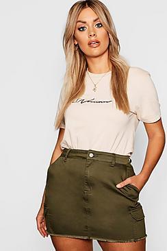 Boohoo Plus Utility Pocket Denim Skirt