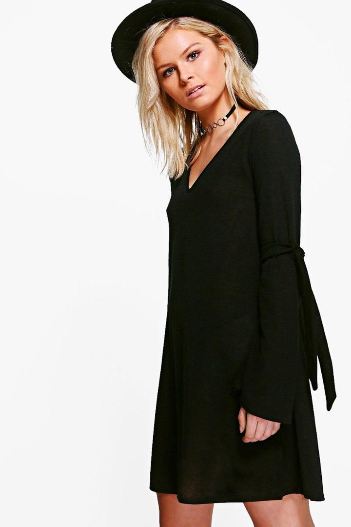Boohoo Hannah Tie Detail Swing Jumper Dress Black