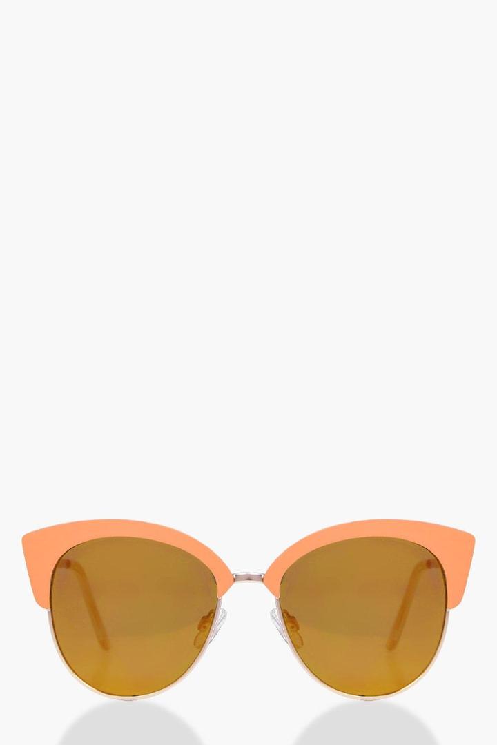 Boohoo Contrast Enamel Cat Eye Sunglasses Gold