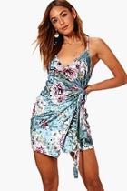 Boohoo Becky Floral Velvet Tie Side Bodycon Dress