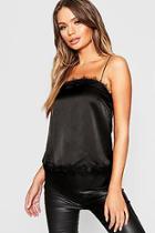 Boohoo Square Neck Lace Detail Satin Cami